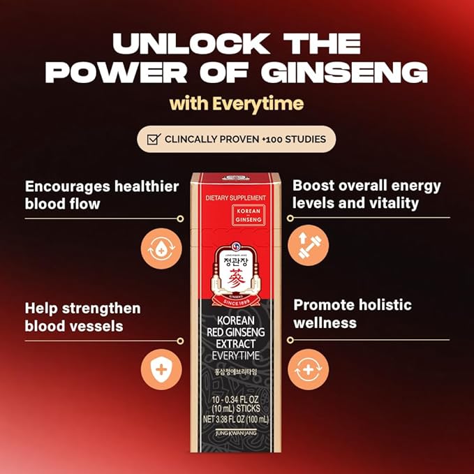 CheongKwanJang Korean Red Ginseng Extract Everytime 3000mg | Sugar Free Energy Supplement, Ginseng Tea, Ginseng Supplement, Korean Food | Energy Boost,Stamina | 30 Count