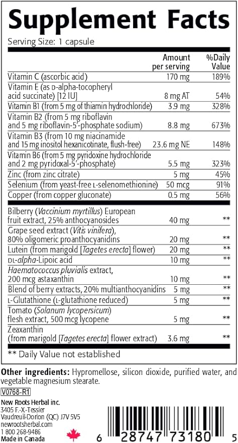 New Roots | Eye Supplement with Billberry, Lutein, Zeaxanthin and Multi-Vitamins, Designed with Naturopathic Doctors (30 Capsules)