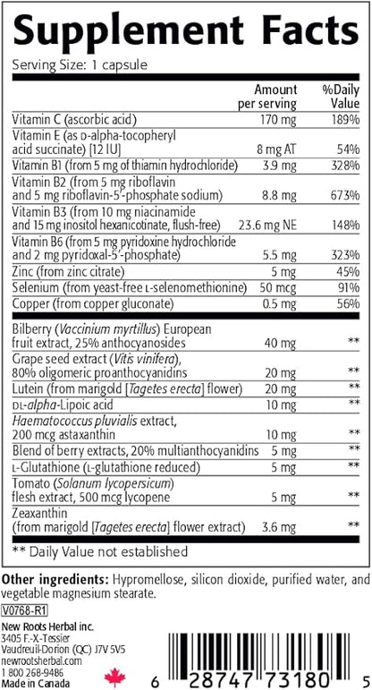 New Roots | Eye Supplement with Billberry, Lutein, Zeaxanthin and Multi-Vitamins, Designed with Naturopathic Doctors (30 Capsules)