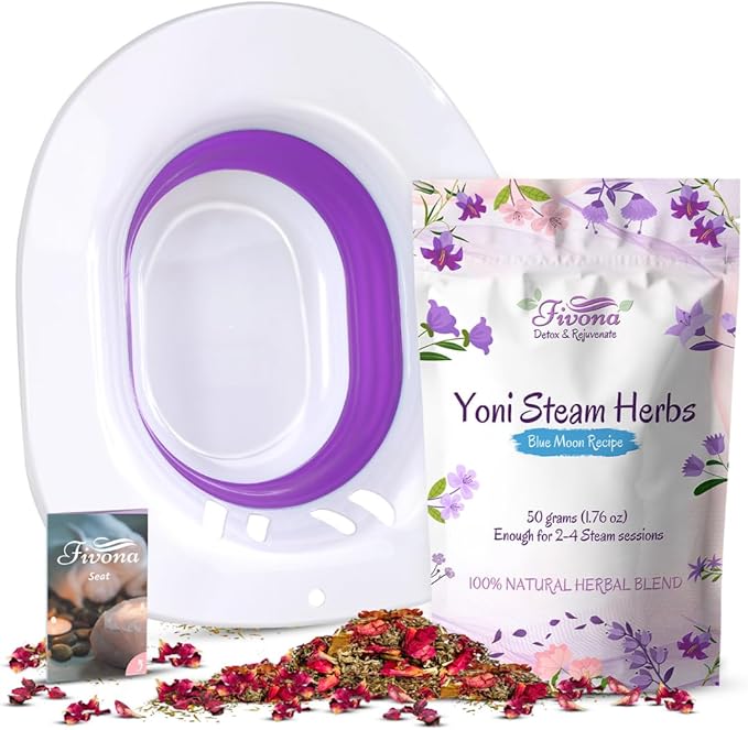 Fivona 2-in-1 Yoni Steaming Kit Over The Toilet Seat with V Steam Herbs Blue Moon Recipe for Detox, Cleansing, PH Balance and Odor Control