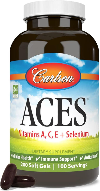 Carlson - ACES, Vitamins A, C, E + Selenium, Cellular Health & Immune Support, Antioxidant, 200 Softgels