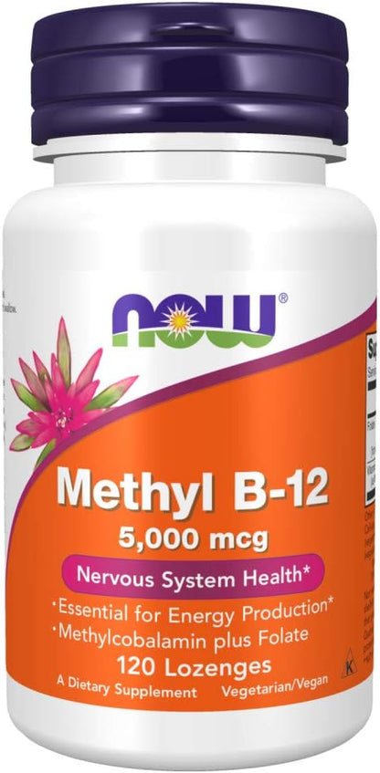 NOW Foods Supplements, Methyl B-12 (Methylcobalamin) 5,000 mcg, Nervous System Health*, 120 Lozenges