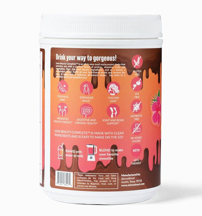 Lean Beauty Shake Protein Powder-Chocolate- Grass Fed Whey Protein, Hydrolyzed Collagen, Beauty Ingredients, Vitamins and Metabolism Support, No Sugars, All Natural, 20 Servings, Made in USA