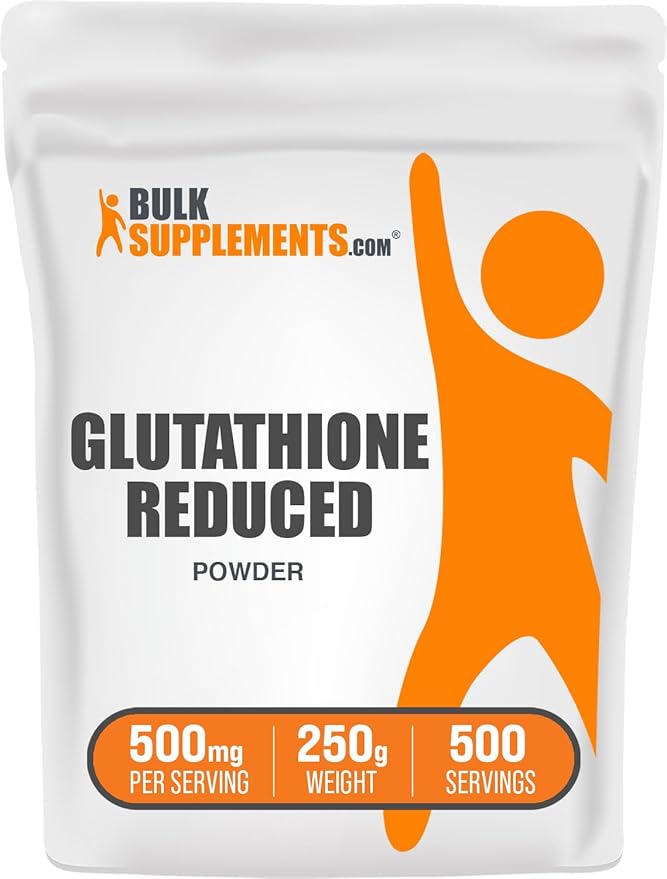 BulkSupplements.com Glutathione Reduced Powder - Glutathione Supplement, Reduced Glutathione Powder - Glutathione 500mg, Gluten Free, 500mg per Serving, 250g (8.8 oz) (Pack of 1)