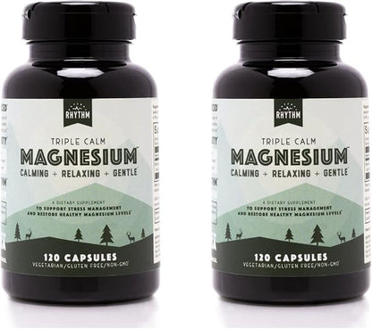 Natural Rhythm Triple Calm Magnesium 150 mg - 2 Pack – Magnesium Supplement with Magnesium Glycinate, Malate, and Taurate. Calming Blend for Promoting Rest and Relaxation - 120 Count Bottles