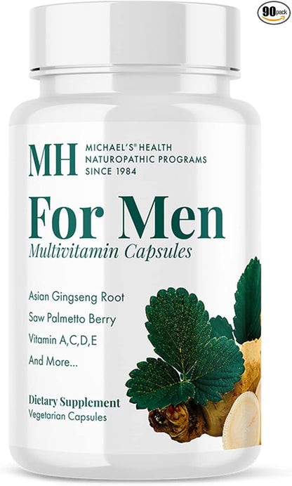 MICHAEL'S Naturopathic Programs for Men ‐ 90 Vegetarian Capsules ‐ Daily Multivitamin ‐ Includes Support for Prostate Health ‐ with Vitamins A, C, D & E, B Complex ‐ Kosher - 30 Servings