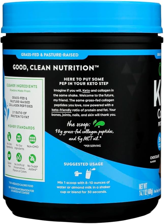 Orgain Keto Collagen Protein Powder, Chocolate - 10g Grass Fed Hydrolyzed Collagen Peptides for Women & Men, Type I & III, 5g MCT Oil - Hair, Skin, Nail, & Joint Support, Non-GMO, Gluten Free - 0.88lb