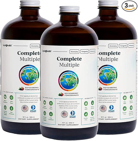 LIQUIDHEALTH 32 Oz Liquid Multivitamin for Adult Men & Women - Complete Multiple, Natural Immune Support, Non-GMO, Vegan, Gluten Free, Sugar Free, Prebiotic Fiber Vitamins Supplement (3-Pack)