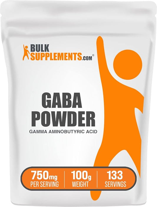 BulkSupplements.com GABA Powder - Gamma Aminobutyric Acid, GABA Supplement, GABA 750mg - Amino Acid Supplement, Gluten Free, 750mg per Serving, 100g (3.5 oz) (Pack of 1)