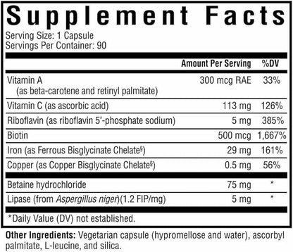 Seeking Health Optimal Iron - Supplement Supports Iron Metabolism & Aids Utilization - Formula with Vitamin C & Riboflavin to Support Absorption - 90 Capsules
