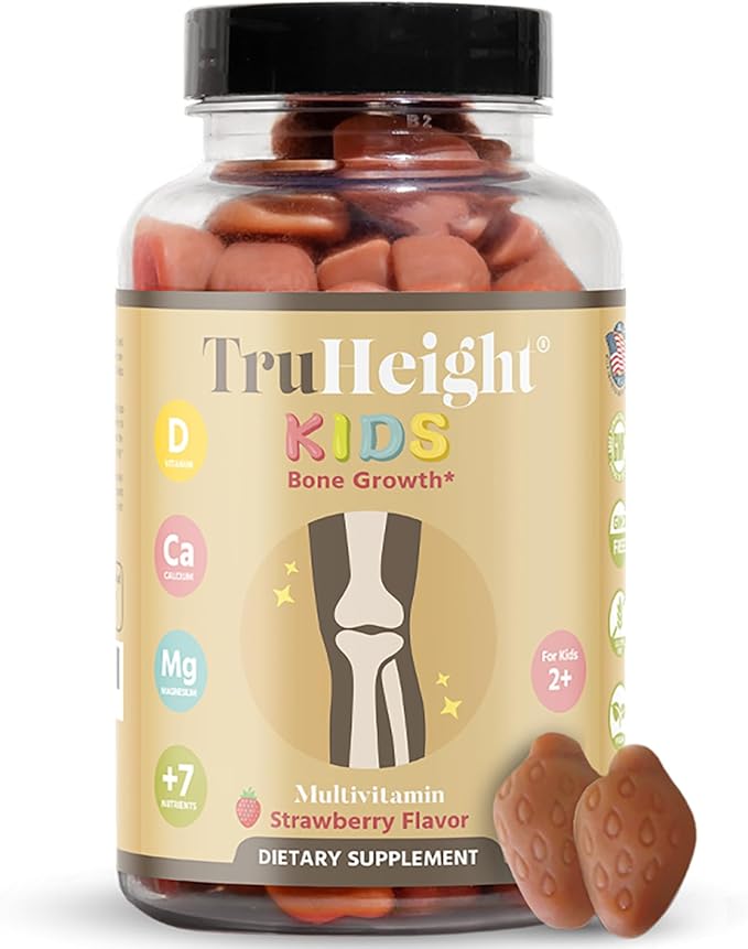 TruHeight Kids Bone Growth Gummies (Ages 2+) All Natural Kids & Toddler Vitamins - Endorsed by Pediatricians - Vitamin D, Calcium, K2, Magnesium Multivitamin - Natural Growth & Development