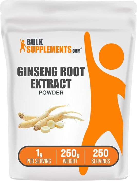 BulkSupplements.com Ginseng Root Extract Powder - Ginseng Supplement, Ginseng Herbal Supplements, Panax Ginseng - Vegan & Gluten Free, 1000mg per Serving, 250g (8.8 oz) (Pack of 1)