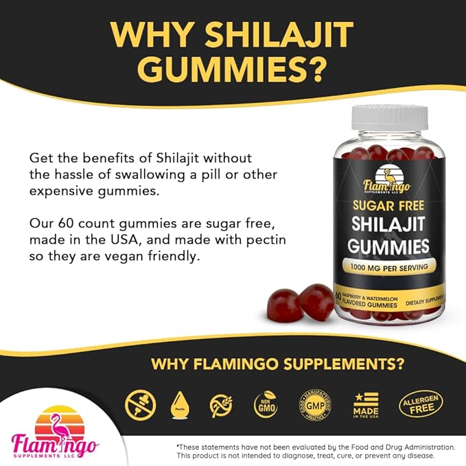 Sugar Free Shilajit Gummies (1000mg Serving)- Natural Himalayan Organic Fulvic Acid Shilajit Supplement for Men and Women -60 Gummy Chews