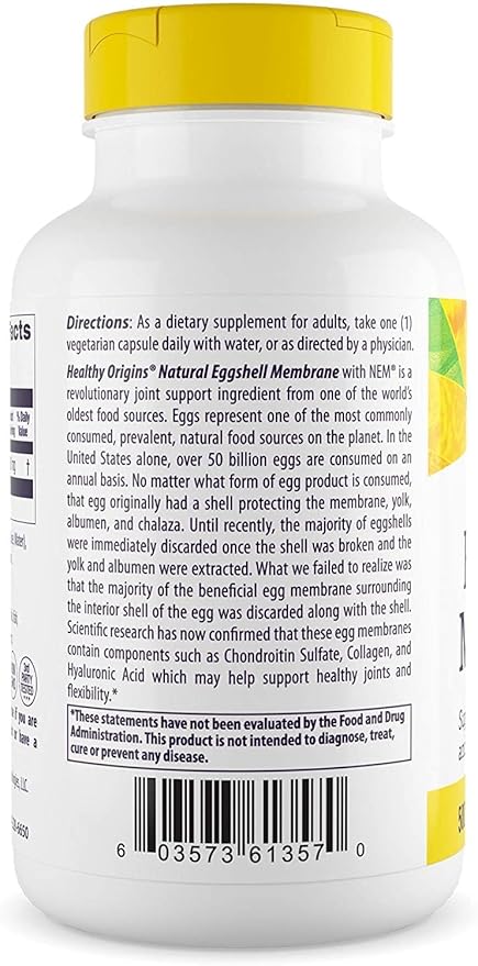 Healthy Origins Eggshell Membrane (NEM), 500 mg - Natural Collagen and Joint Support Supplement - Gluten-Free Supplement - 120 Veggie Capsules