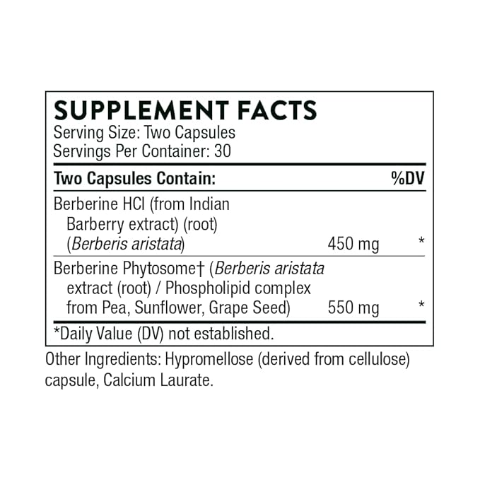 THORNE Berberine 1000 mg per Serving - Botanical Supplement - Support Heart Health, Immune System, Healthy GI, Cholesterol - Gluten-Free, Dairy-Free - 60 Capsules - 30 Servings