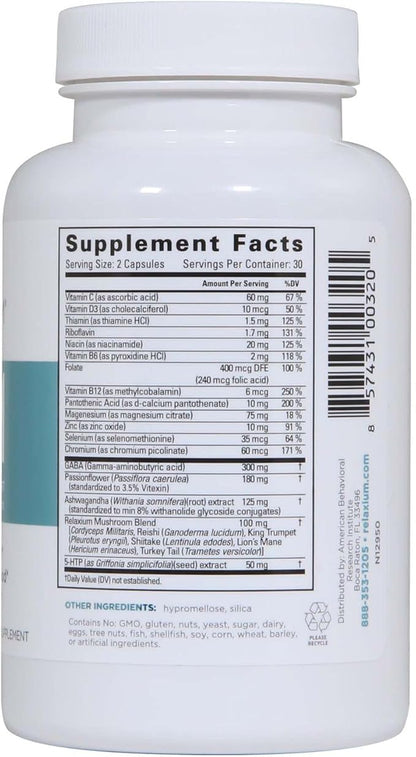 Relaxium Calm, Non-Habit Forming, Stress & Mood Support Supplement, Elevate Mood & Boost Relaxation with Ashwagandha, 5-HTP, GABA, Made in USA (60 Vegan Capsules, 30 Day Supply)