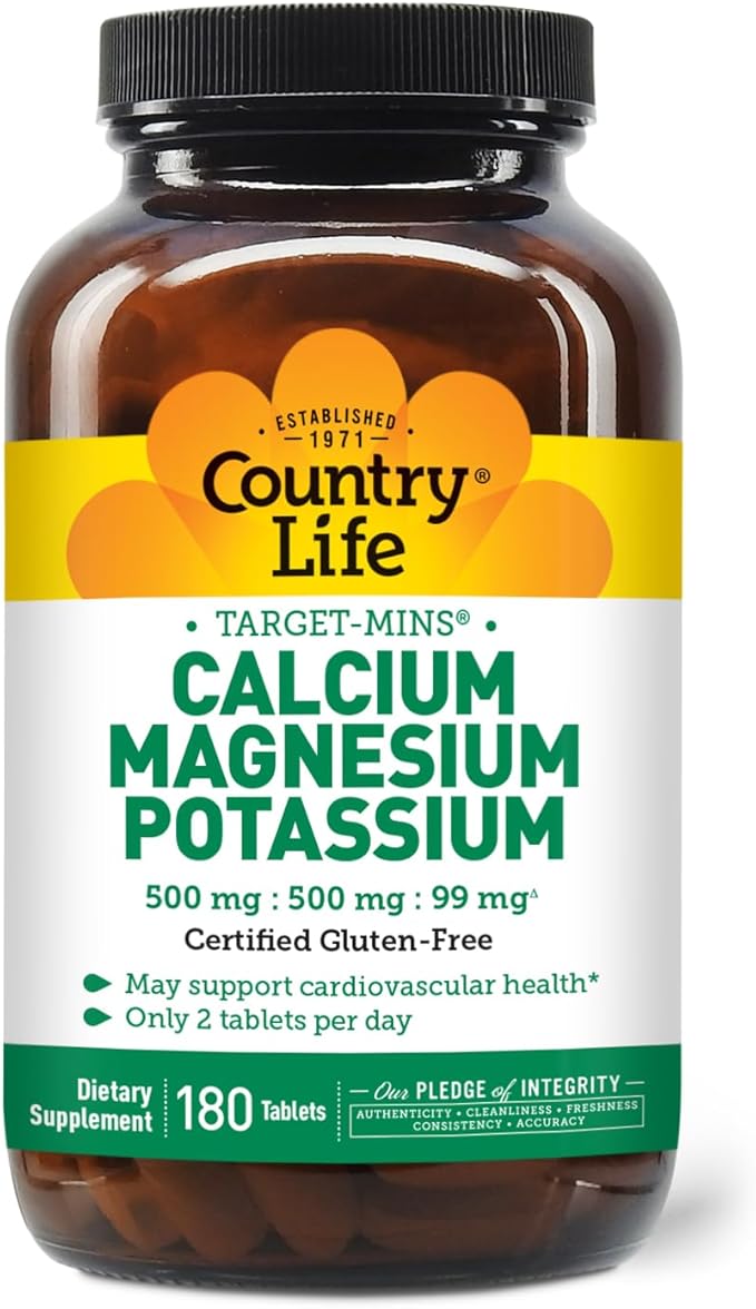 Country Life Target-Mins - Cardiovascular Health Support with Magnesium, Potassium & Calcium, Free-Form Amino Acids, Zinc-Free Electrolyte Supplement