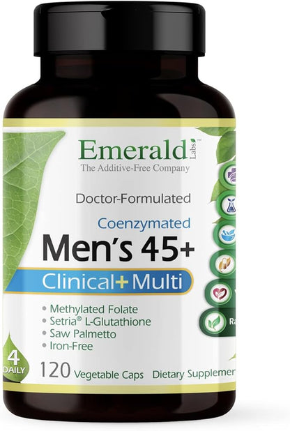 EMERALD LABS Men's 45+ Clinical Multi - Multivitamin for Comprehensive Support, Bone & Heart Health* - Designed for Men 45+ - Gluten-Free & Vegetarian - 120 Vegetable Capsules (30-Day Supply)