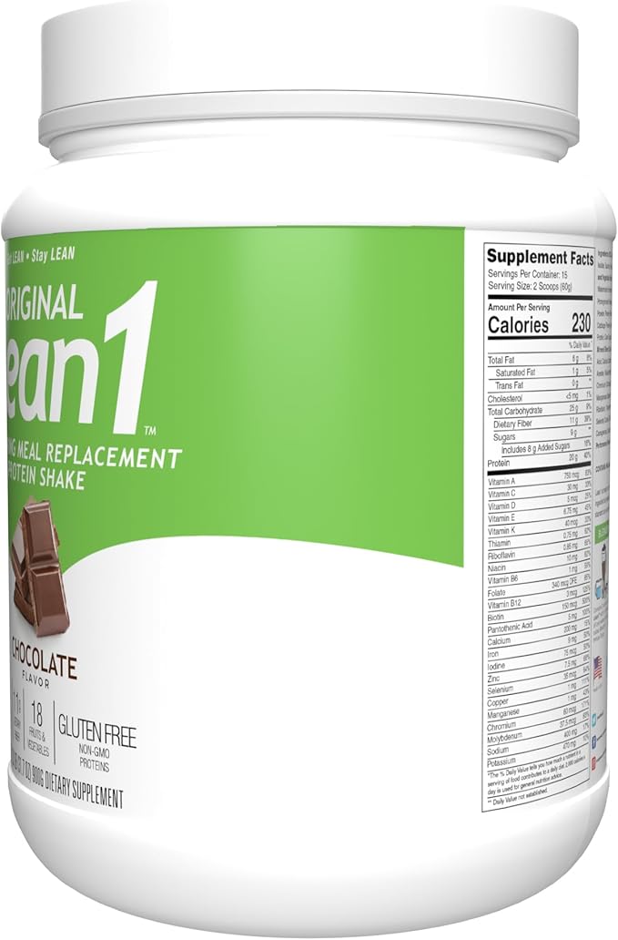 Lean1 meal replacement protein powder, chocolate flavor, 15 serving tub