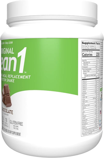 Lean1 meal replacement protein powder, chocolate flavor, 15 serving tub