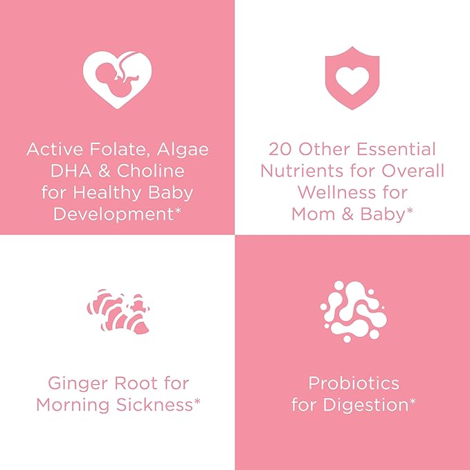 Hyland's Easy Morning Prenatal Multivitamin + Digestive Health & Morning Sickness Relief - 60 Vegan Capsules - with Folate, Choline, Zinc, Ginger Root, Prebiotics and Algae DHA (Pack of 2)