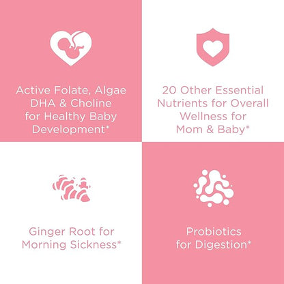 Hyland's Easy Morning Prenatal Multivitamin + Digestive Health & Morning Sickness Relief - 60 Vegan Capsules - with Folate, Choline, Zinc, Ginger Root, Prebiotics and Algae DHA (Pack of 2)