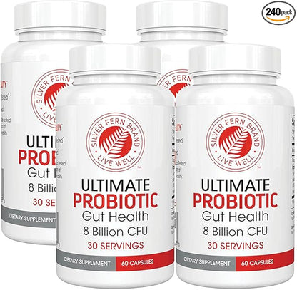 Silver Fern Ultimate Probiotic Supplement Vegicaps - Daily Metabolic Restoration, Guaranteed Survivability, DNA Verified Multi-Strain Probiotic Capsules (4 Bottles)