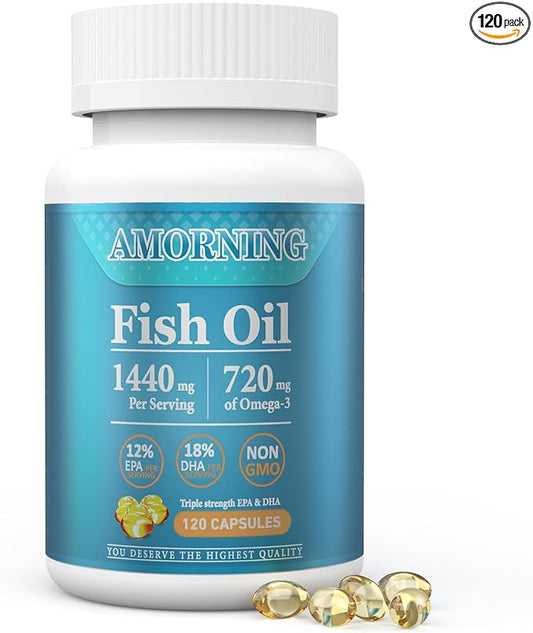 Fish-Oil Omega3-EPA DHA-Supplement Burpless-Softgels - 120Capsules 1440 mg per Serving Mini Size Healthy Heart Support Fatty Acids Supplement Helps Maintain Healthy Triglyceride Levels