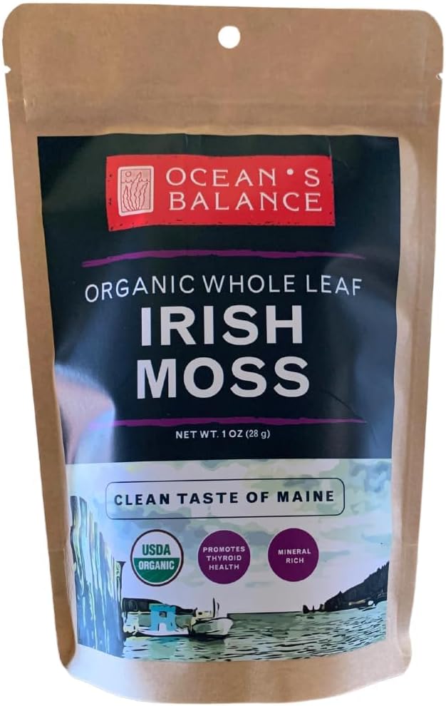Ocean’s Balance Whole Leaf Irish Sea Moss Organic - Organic Sea Moss - Perfect for Keto Diet, Paleo Diet, Vegetarian, or Vegan Diet – Gluten Free, Mineral Rich – 1 oz Bag