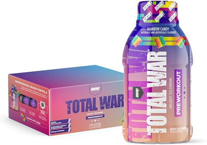 REDCON1 Total War Ready to Drink Pre Workout - Endurance Boosting, Keto Friendly RTD Formula - Amino Acid + Citrulline Malate Pre Workout Drink for Men & Women (Rainbow Candy, 12 Servings)