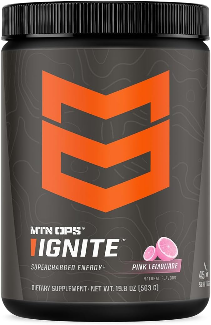 MTN OPS Ignite Supercharged Energy Drink Mix 45-Serving Tub, Pink Lemonade