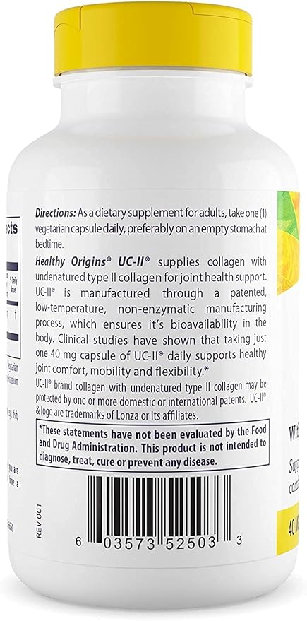 Healthy Origins UC-II, 40 mg - Premium Collagen Supplement for Joint Health, Mobility & Flexibility - Undenatured Type II Collagen - Gluten-Free & Non-GMO Supplement - 120 Veggie Caps