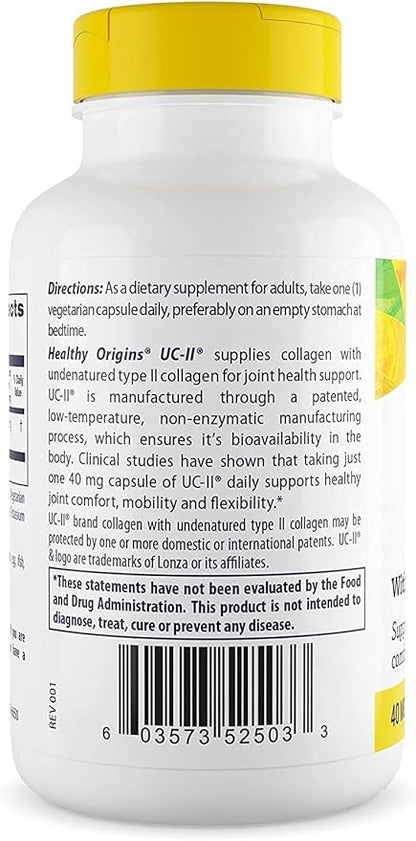 Healthy Origins UC-II, 40 mg - Premium Collagen Supplement for Joint Health, Mobility & Flexibility - Undenatured Type II Collagen - Gluten-Free & Non-GMO Supplement - 120 Veggie Caps