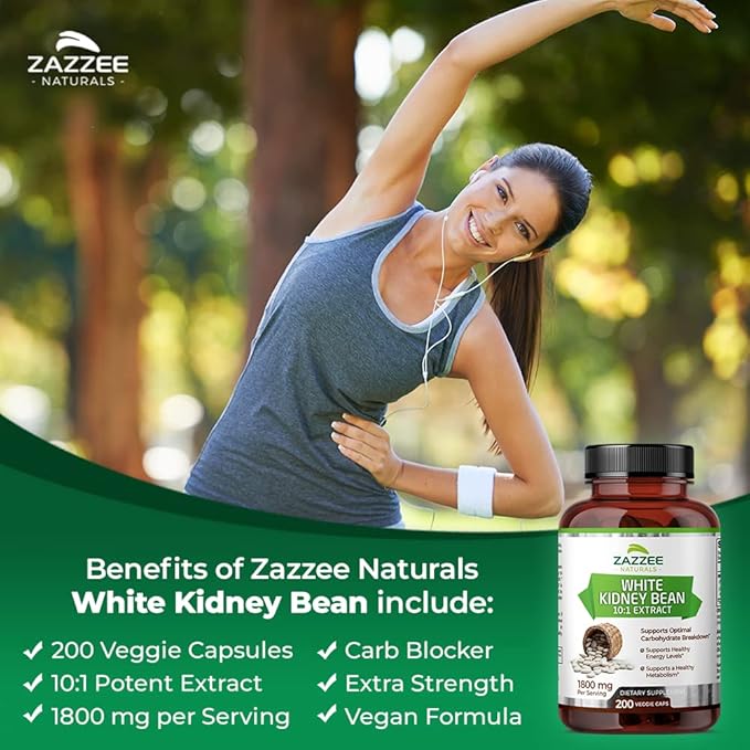 Zazzee White Kidney Bean 10:1 Extract, 18,000 mg Strength, 200 Vegan Capsules, Over 2 Month Supply, Standardized and Concentrated 10X Extract, 100% Vegetarian, All-Natural and Non-GMO