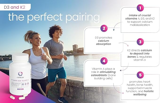 REVITALIZE ADK Vitamin Supplement 10,000 IU - 90 Servings, High Potency Vitamin A, D3 & K2 (MK-7) for Bone Strength | Supports Heart Health and Immune Function - Convenient Capsule Form