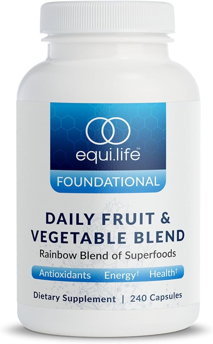 Equilife - Daily Fruit & Vegetable Blend, Superfood Dietary Supplement, Promotes Natural Energy, Rich in Vitamin C, 9 Essential Amino Acids, Easy-to-Use, Gluten-Free, Vegan, Non-GMO (240 Capsules)