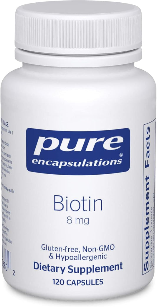 Pure Encapsulations Biotin 8 mg - B Vitamin Supplement to Aid Stress Relief, Hair, Skin & Nail Strengthening, Metabolism, Carbohydrate Support & Nervous System* - with Premium Biotin - 120 Capsules