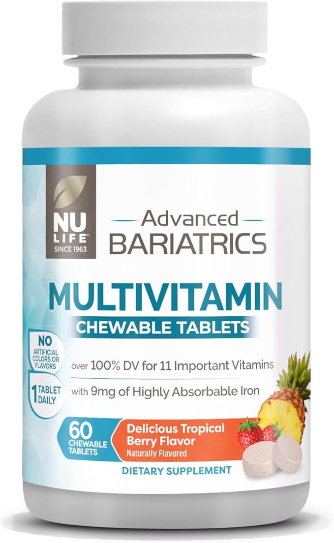 Nu-Life Advanced Bariatrics Multivitamin Chewable Tablets, Bariatric Mulivitamin with Iron - Tropical Berry (60 Chewable Tablets) (Packaging May Vary)