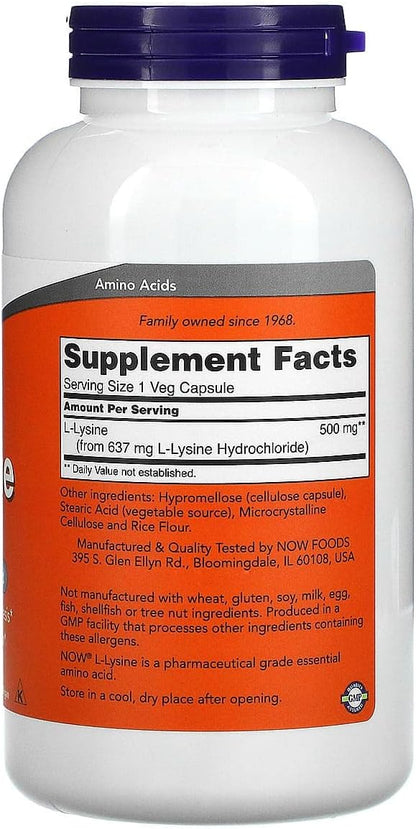 L-Lysine 500 mg - 250 Capsules by NOW