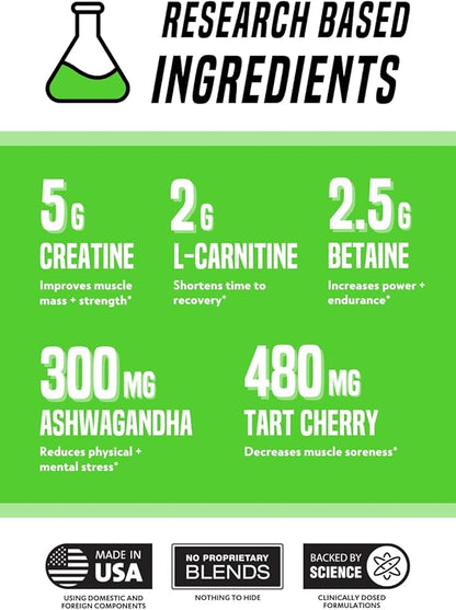 Outwork Nutrition Recovery Supplement, Post Workout Recovery Powder & Muscle Builder for Men and Women, Recharge Muscles After Gym, Backed by Science, Green Apple, 240 Gr