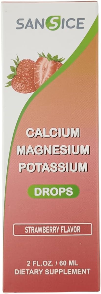 Calcium Magnesium Potassium Supplements,Magnesium Glycinate 400mg Zinc MultiVitamin Drops Calcium Magnesium Supplement High Absorption Vegan Non GMO (60ml/Strawberry Flavor)
