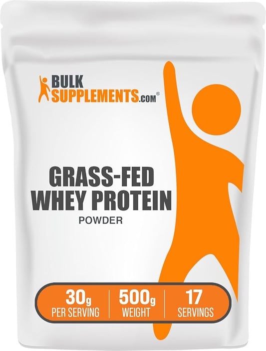 BulkSupplements.com Grass Fed Whey Protein Powder - Unflavored Whey Protein Powder, Grass Feed Whey Protein Concentrate - Gluten Free, 30g per Serving, 500g (1.1 lbs) (Pack of 1)