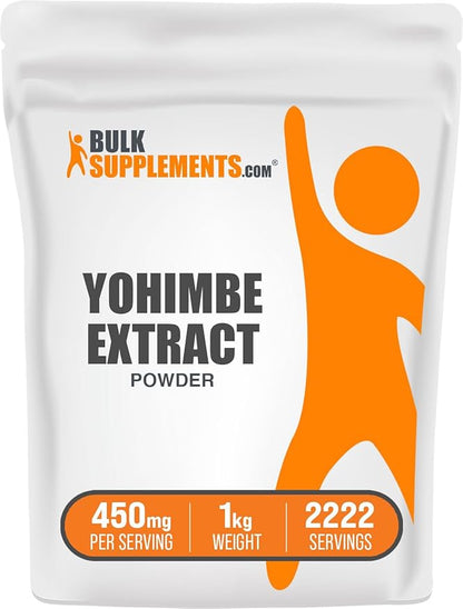 BulkSupplements.com Yohimbe Extract Powder - Yohimbe Bark Extract, Yohimbe Supplements, Yohimbe Bark Powder - Herbal Supplement, Gluten Free, 450mg per Serving, 1kg (2.2 lbs) (Pack of 1)