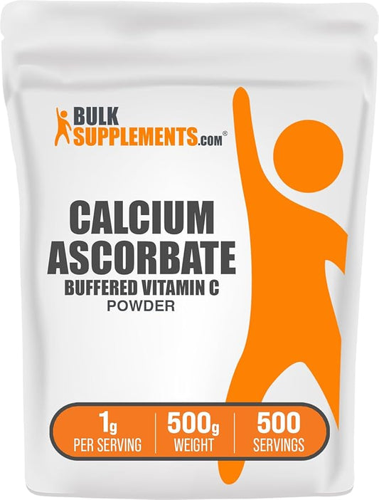BulkSupplements.com Calcium Ascorbate Powder - Buffered Vitamin C, Calcium Supplement Powder, Vitamin C Supplement - Gluten Free, 1000mg per Serving, 500g (1.1 lbs) (Pack of 1)