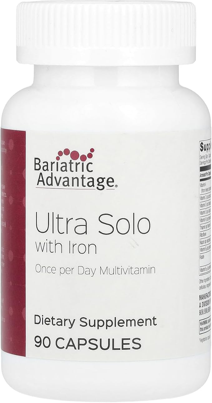 Bariatric Advantage Ultra Solo with Iron Daily Multivitamin for Gastric Bypass Surgery and Sleeve Gastrectomy Patients, Includes Vitamin B12, C, D, K, Thiamin and Copper - 90 Count