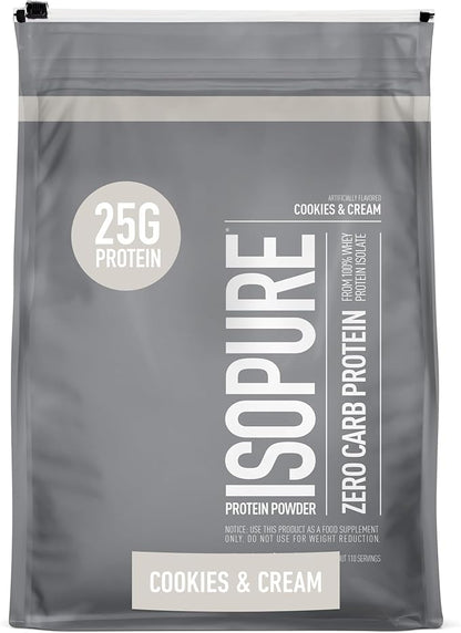 Isopure Protein Powder, Zero Carb Whey Isolate, Gluten Free, Lactose Free, 25g Protein, Keto Friendly, Cookies & Cream, 7.5 Pound (Packaging May Vary)