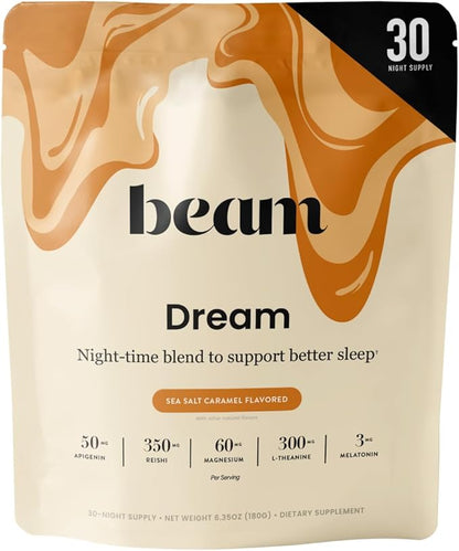 Beam Dream Sleep Powder, Sleep Aid, Sleep Aids For Adults, Contains Magnesium, Melatonin, L Theanine, Apigenin, Natural Sleep Supplement, Vegan, Non GMO, Dairy Free, 3rd Party Tested, 30 Servings