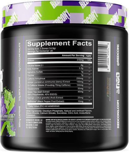 REDCON1 Total War Pre Workout Powder, Sour Gummy Bear - Fast Acting Caffeinated Preworkout for Men + Women with Beta Alanine - Contains Citrulline Malate for Increased Pump, Blood Flow (20 Servings)