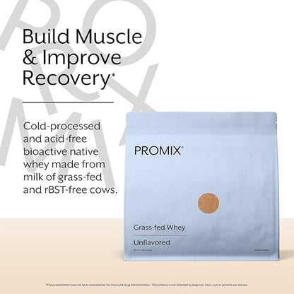 Promix Whey Protein Powder, Unflavored - 2.5lb Bulk - Grass-Fed & 100% All Natural - ­Post Workout Fitness & Nutrition Shakes, Smoothies, Baking & Cooking Recipes - Gluten-Free & Keto-Friendly