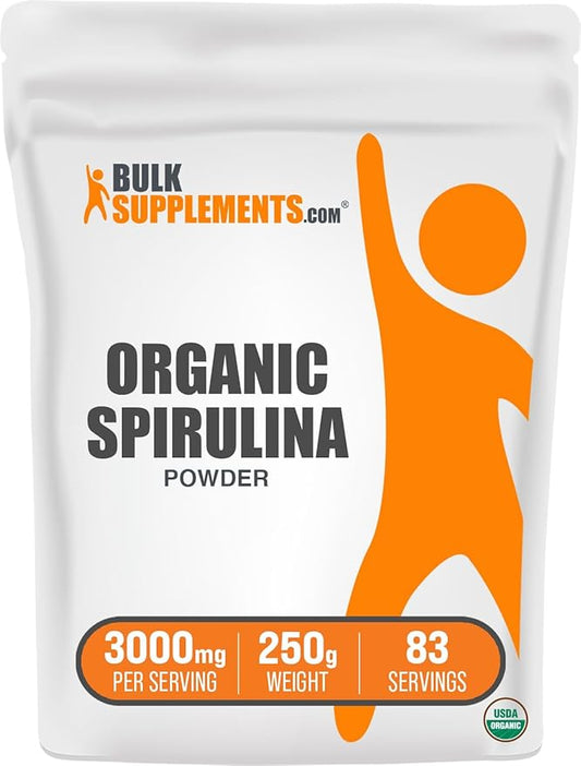 BulkSupplements.com Organic Spirulina Powder - Blue Green Algae - Organic Superfood Powder - Green Powder Superfood - 3g of Pure Organic Spirulina per Serving (250 Grams - 8.8 oz)